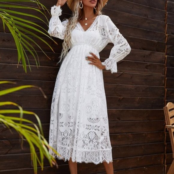 Boho Beauty All over Lace Flounce Sleeve maxi Dress - Picture 16 of 16